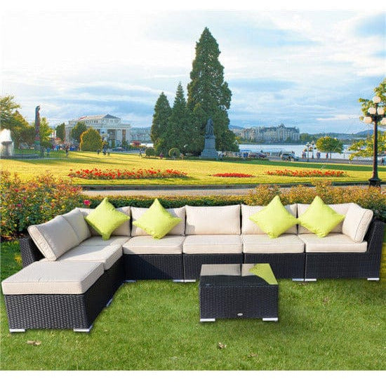 7 Seater Rattan Garden Furniture Set with Coffee Table