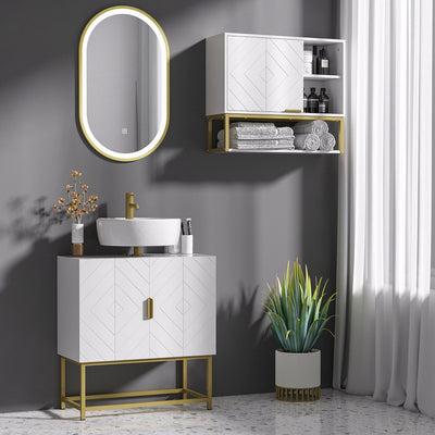 Elegent White Under Sink Bathroom Vanity Unit With Gold Legs Kleankin