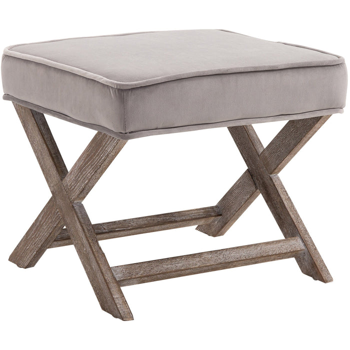 Shabby Chic Grey Velvet Footstool With X-Leg