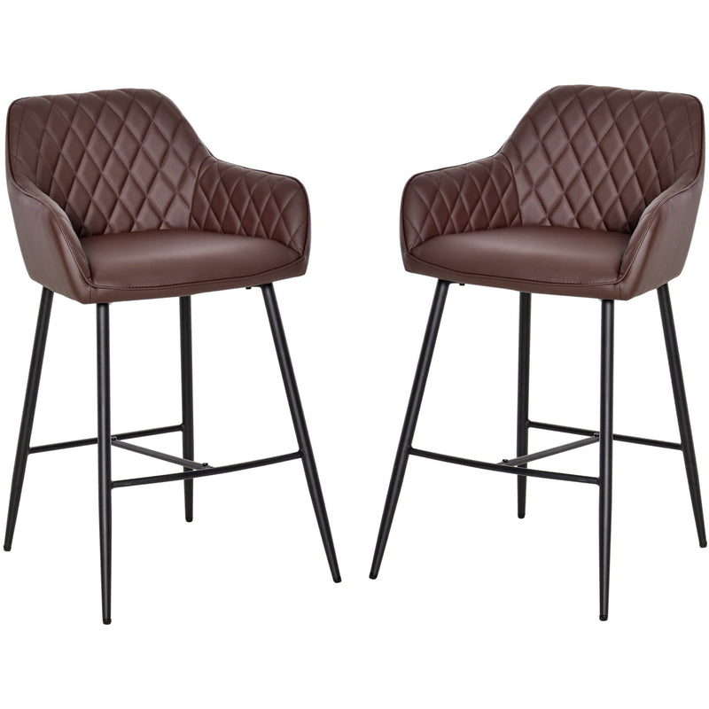 Brown Retro PU Leather Bar Stools, Set of 2