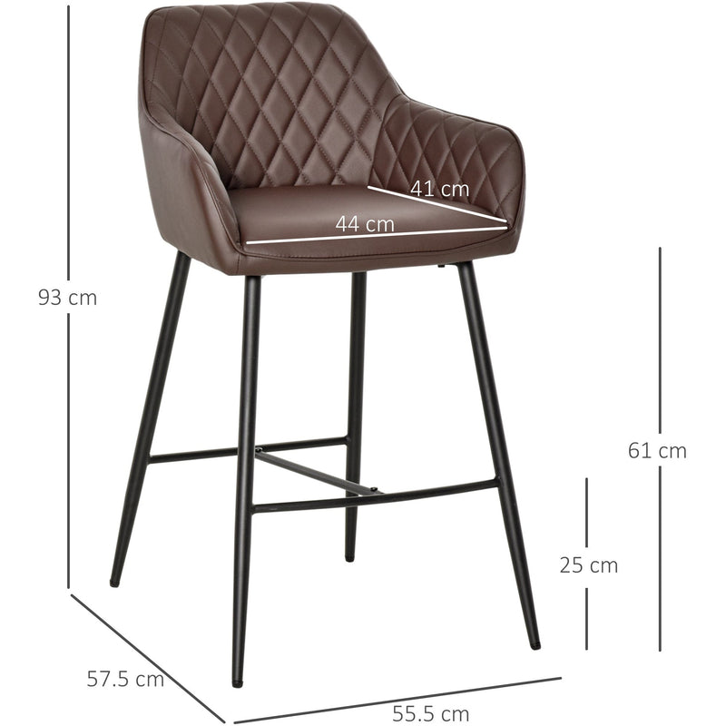 Brown Retro PU Leather Bar Stools, Set of 2