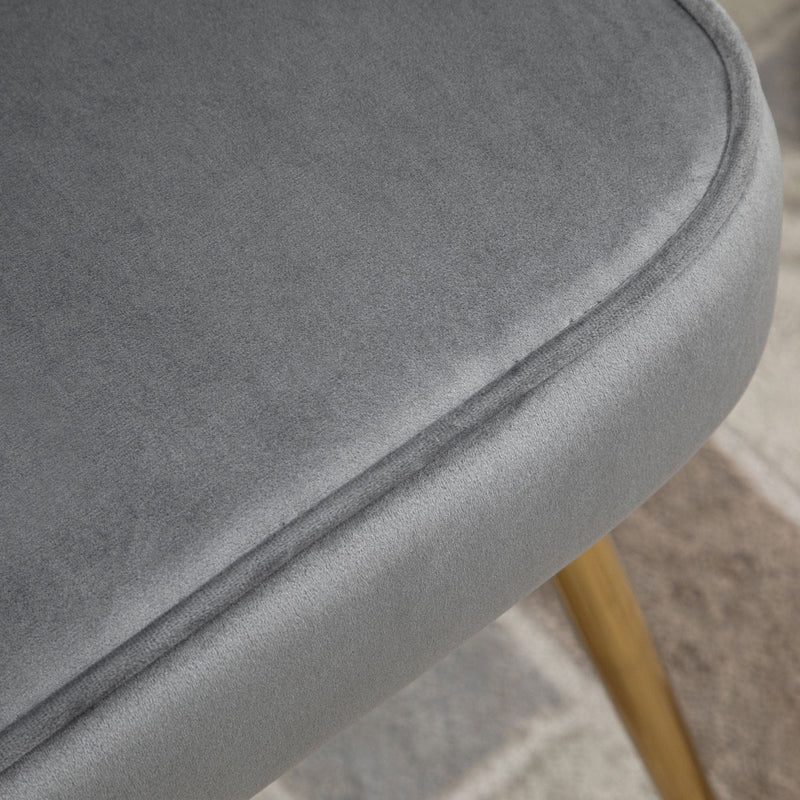 Grey Velvet Shell Back Chair With Gold Metal Legs