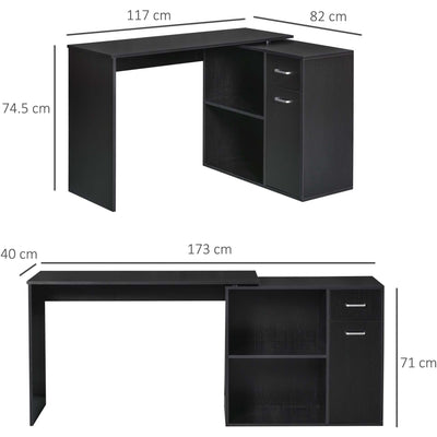 Black Corner Computer Desk with Storage Homcom