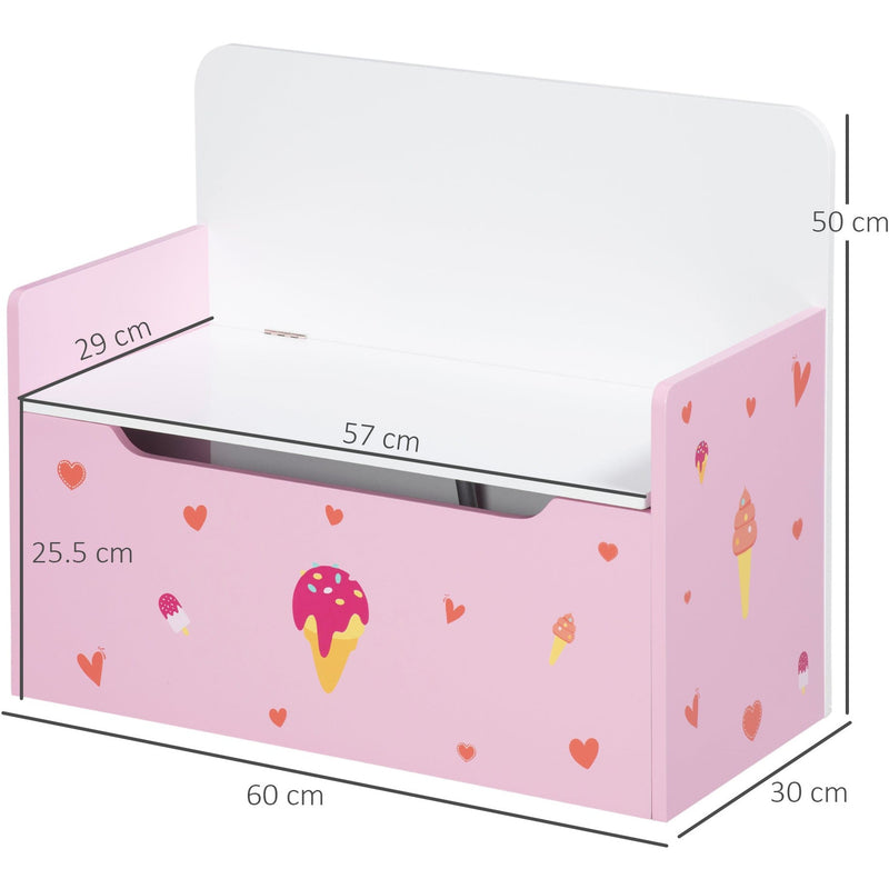 2-IN-1 Wooden Toy Box: Pink Cute Pattern, Safety Rod