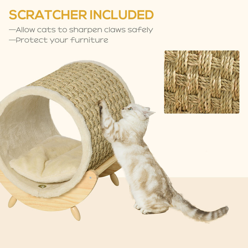 Indoor Cat House, Sisal Wrapped, Soft Cushion, Khaki