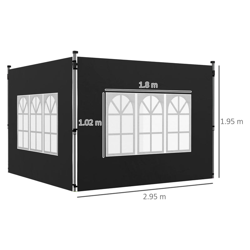 Outsunny Gazebo Side Panels, Sides Replacement with Window for 3x3(m) or 3x4m Pop Up Gazebo, 2 Pack, Black