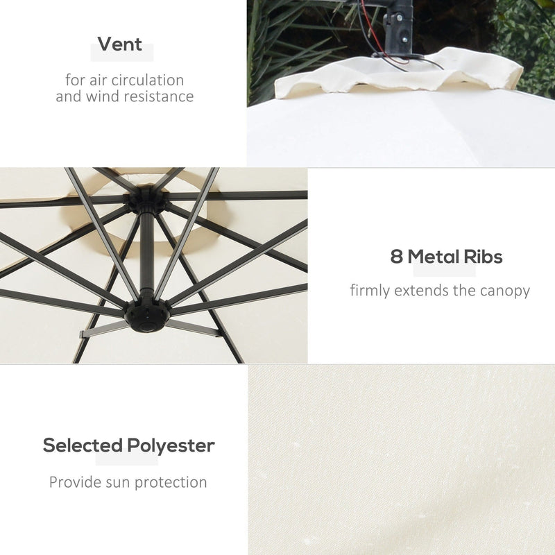 3m Banana Cantilever Patio Umbrella With Lights, Cross Base