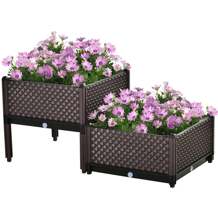 Set of 2 Plastic Raised Flower Beds, Self-Watering