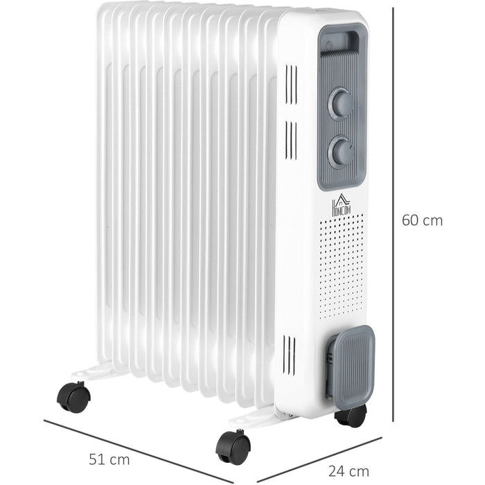 Oil Filled Radiator, 3 Heat Settings, Adjustable Thermostat, 2720W