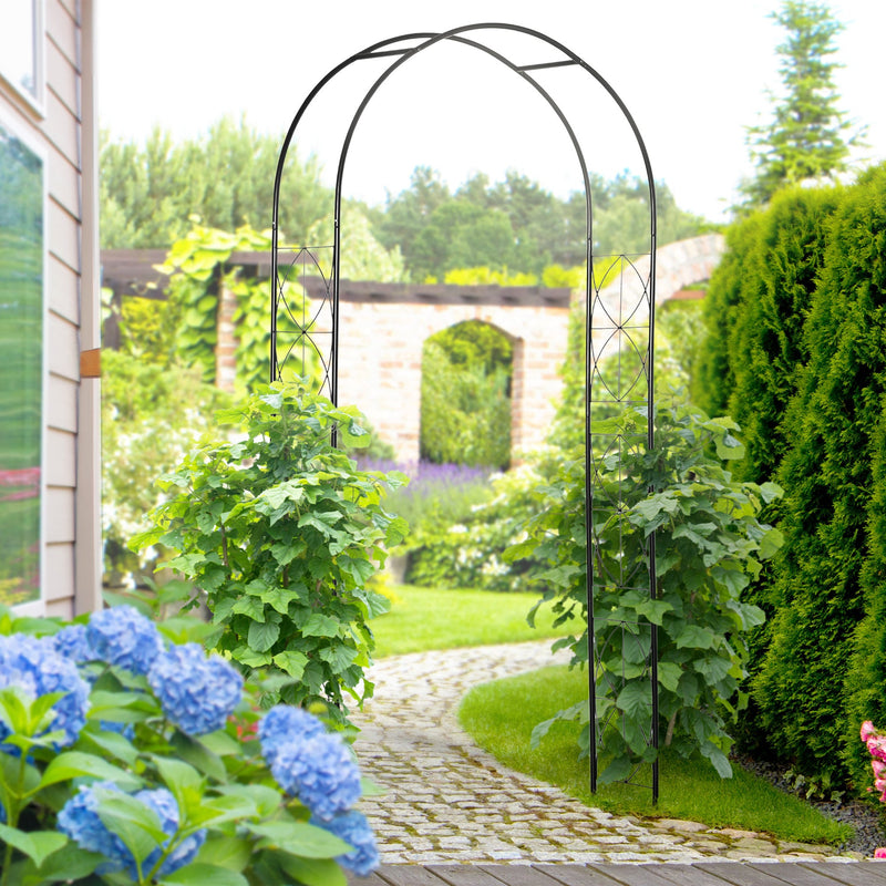 Garden Arch with Trellis for Climbing Plant Support and Tidy Walkways Matte Black Outsunny