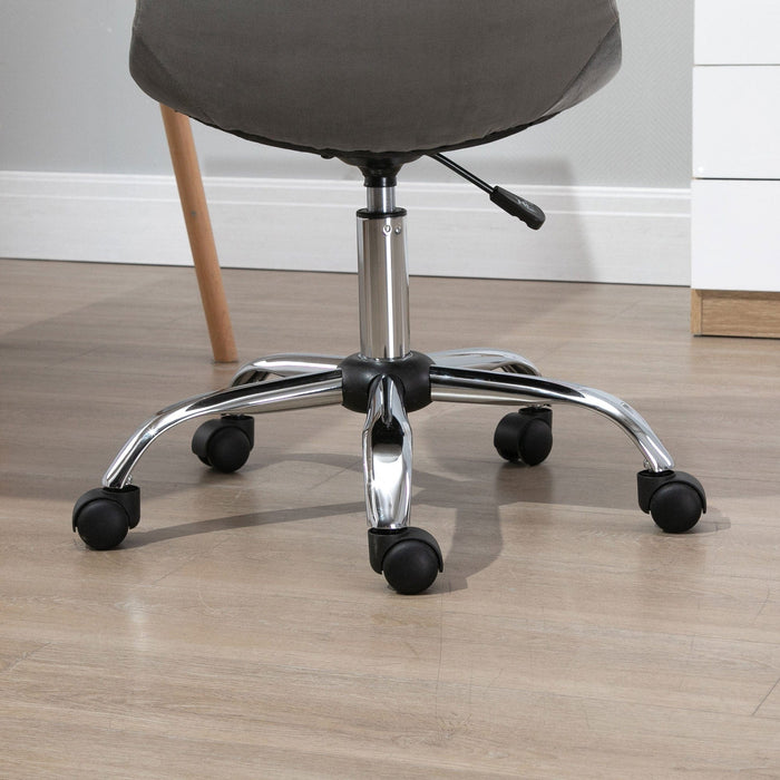 Grey Velvet Office Swivel Chair Without Arms