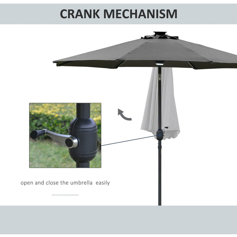 2.7m Garden Parasol With Lights, Tilt, Crank, Summer Shade