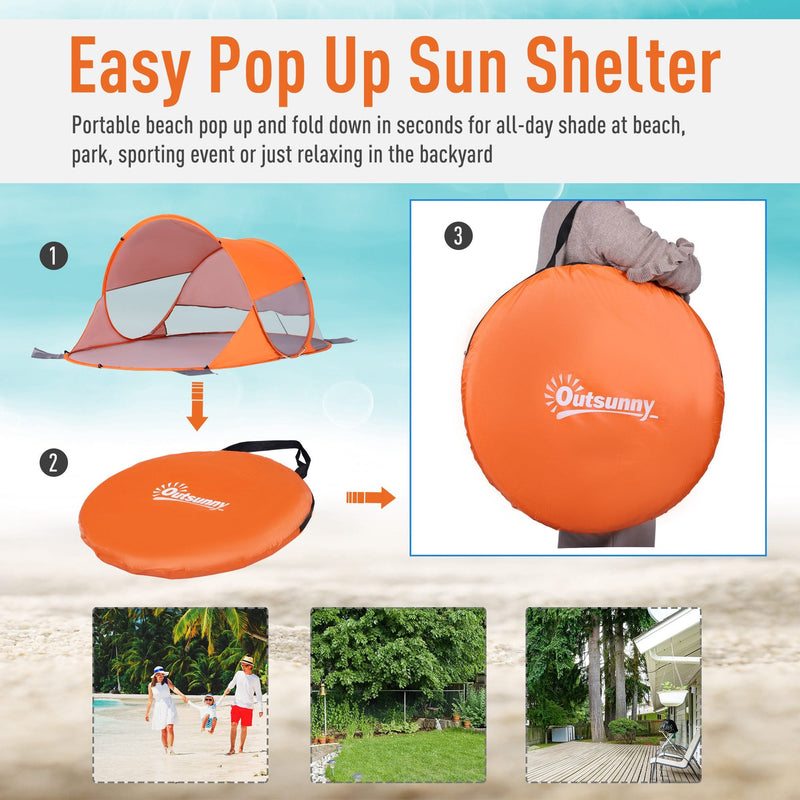 Pop Up Beach Tent for 1-2 Persons with Mesh Windows, Orange