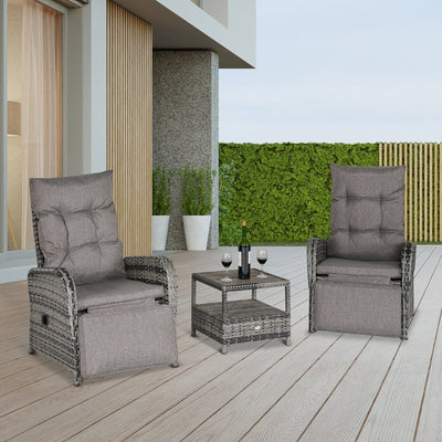 Rattan Garden Lounger Set, Reclining Armchairs, Coffee Table Outsunny