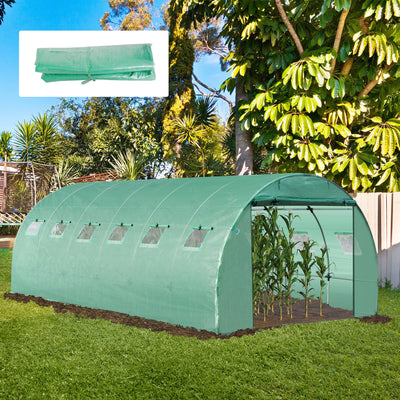 Greenhouse Replacement Cover 6x3m for Tunnel Frames with Windows and Zipped Door Green Outsunny