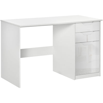 High Gloss Desk With Drawers, Storage Cabinet, White Homcom