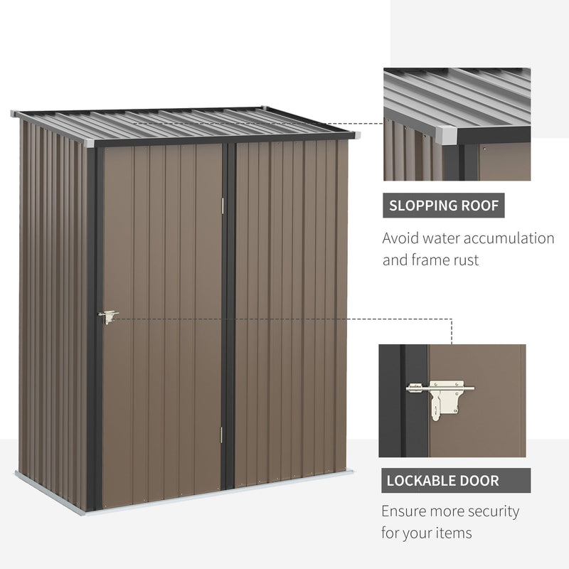 5x3ft Metal Outdoor Storage Shed, Brown