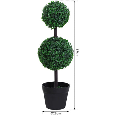 Artificial Boxwood Topiary Trees | Set of 2 | 67cm | Indoor & Outdoor Homcom