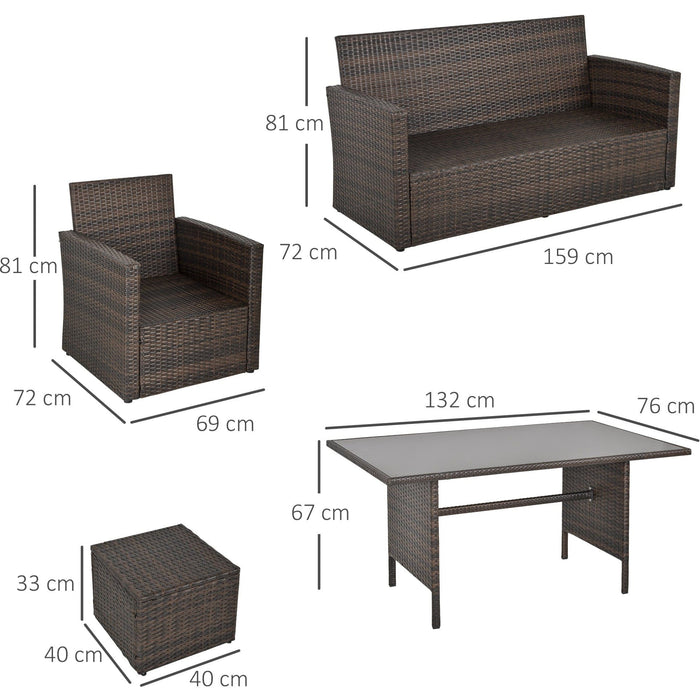 6 Piece Outdoor Dining Set with Rattan Chairs & Glass Table