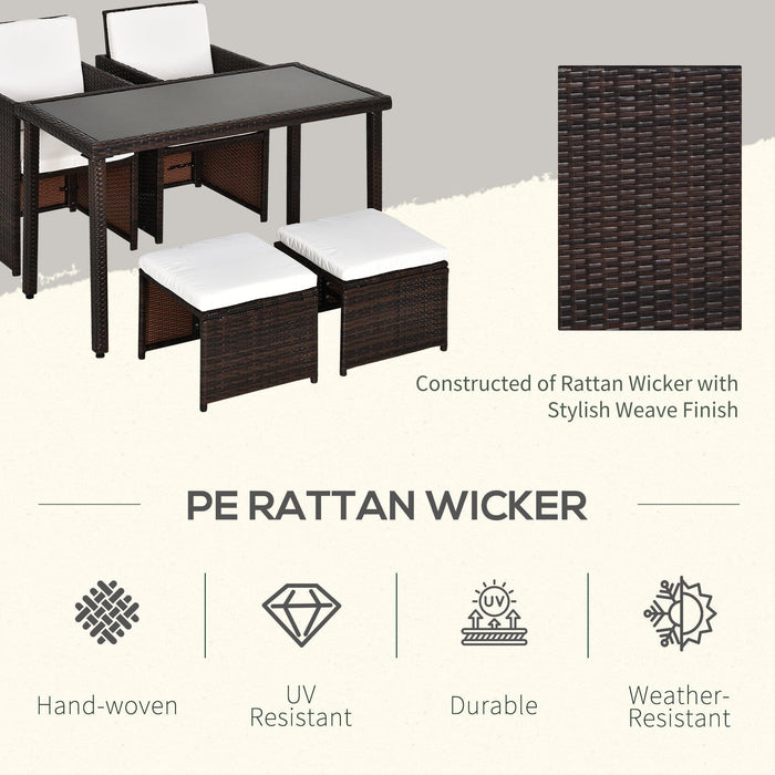 Rattan Dining Set with Table, Chairs & Footstools