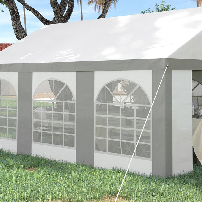 6x4m Metal Frame Gazebo Tent With Sides, White/Grey