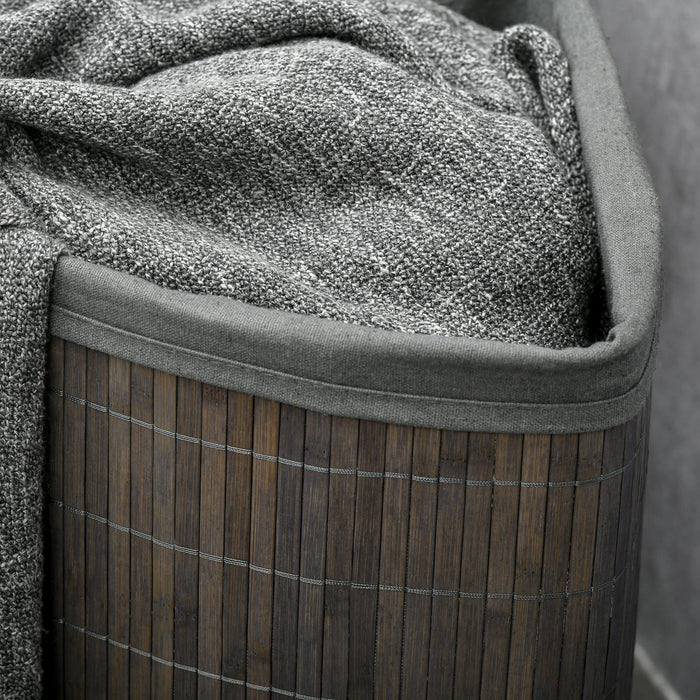 Bamboo Laundry Basket with Lid, Grey, 55L