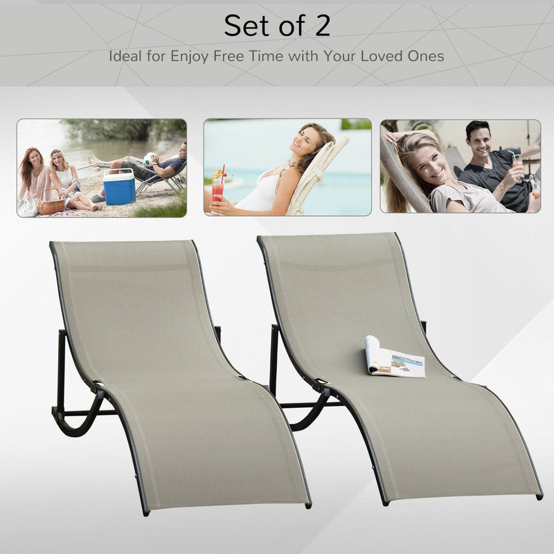 S Shaped Sun Lounger Set, Foldable, Set of 2