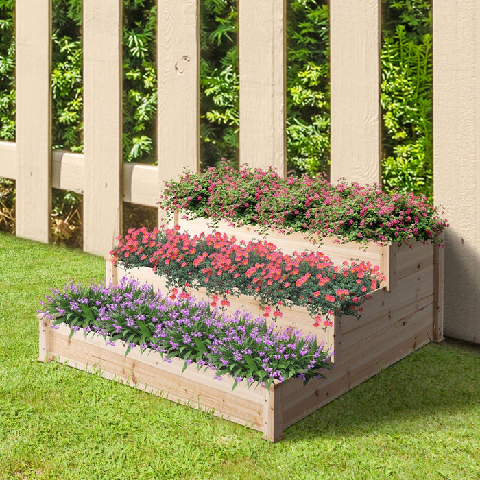 3 Tier Raised Wooden Garden Bed, 124x124 cm