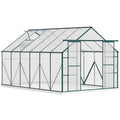 8x12ft Walk-in Polycarbonate Greenhouse Kit, Aluminium Frame Outsunny