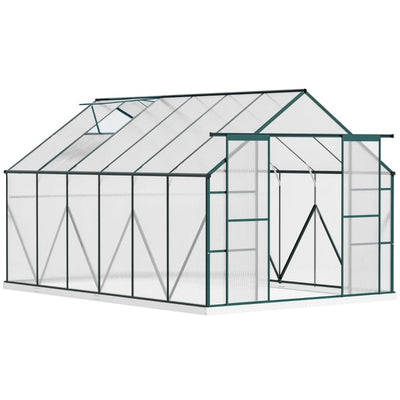 8x12ft Walk-in Polycarbonate Greenhouse Kit, Aluminium Frame Outsunny