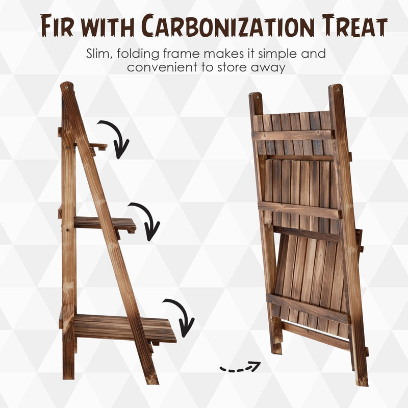 3 Tier Folding Wooden Garden Plant Stand, L60xW37xH93cm Homcom