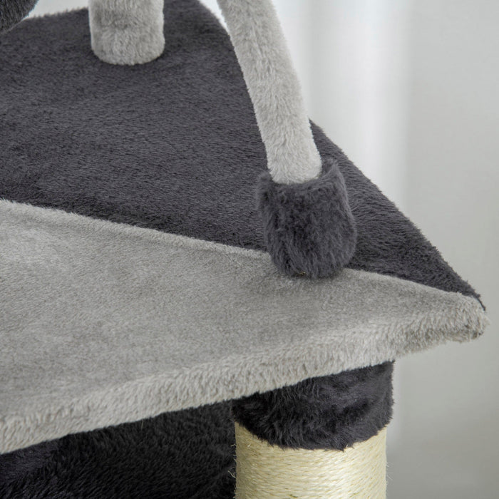 Grey Cat Tree with House & Hanging Ball