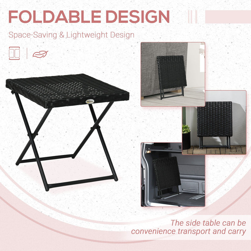 Outsunny Black Rattan Folding Table Outsunny