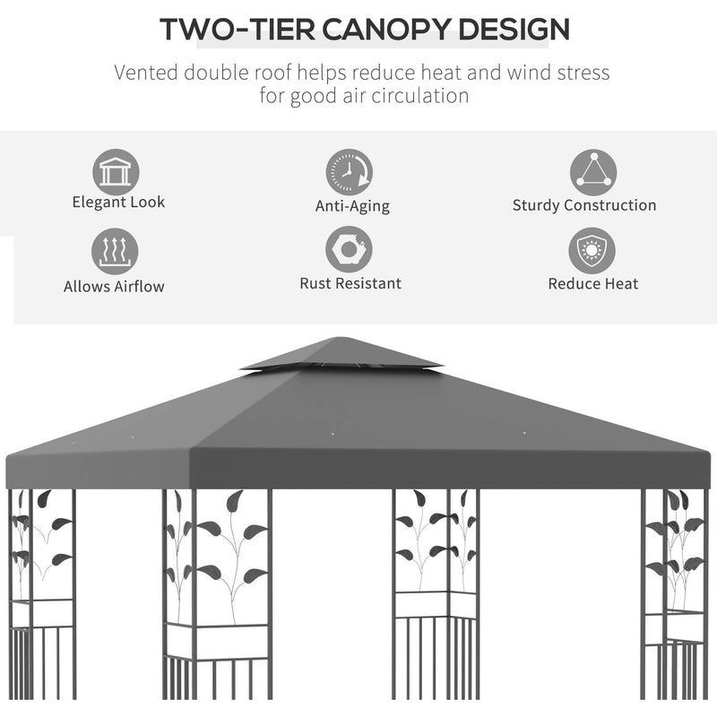 Steel Framed Gazebo with Vented Roof, 3x3m