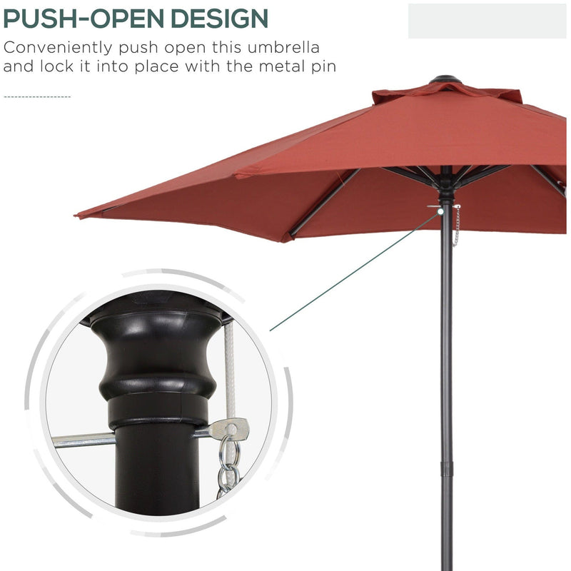 2m Outdoor Patio Parasol - Sun Shade, 6 Ribs Outsunny