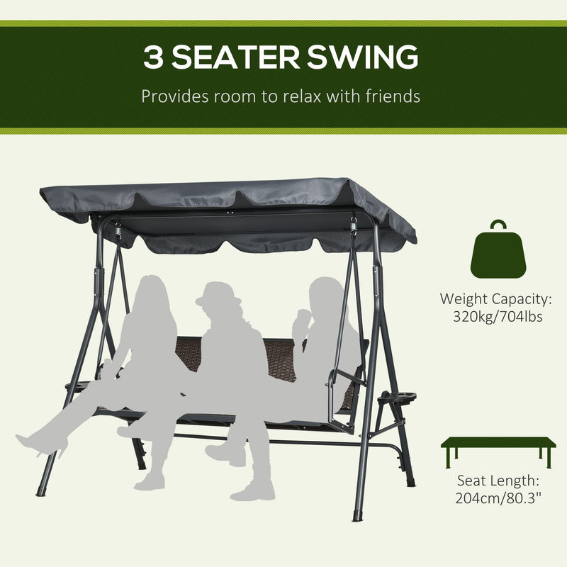 3 Seater Rattan Swing Seat With Canopy Outsunny