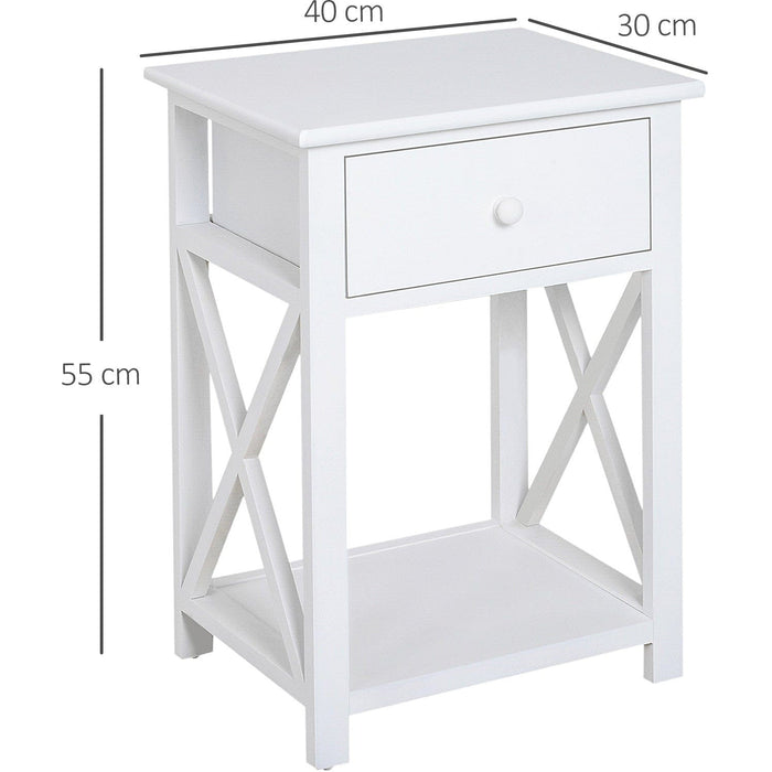 Traditional Accent End Table with X-Bar Shelf, 1 Drawer