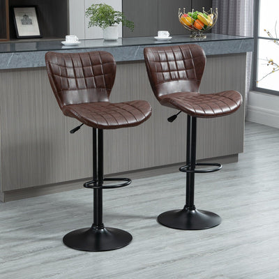 Set of 2 Leather Swivel Bar Stools With Backs Homcom
