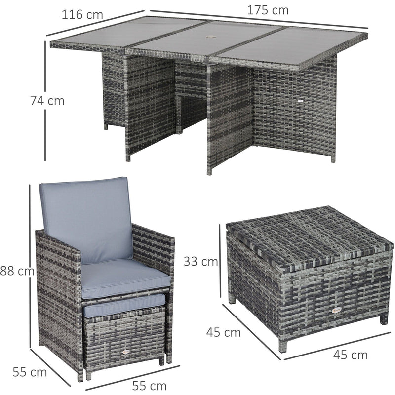 10 Seater Rattan Cube Dining Set with Table, Chairs, Stools
