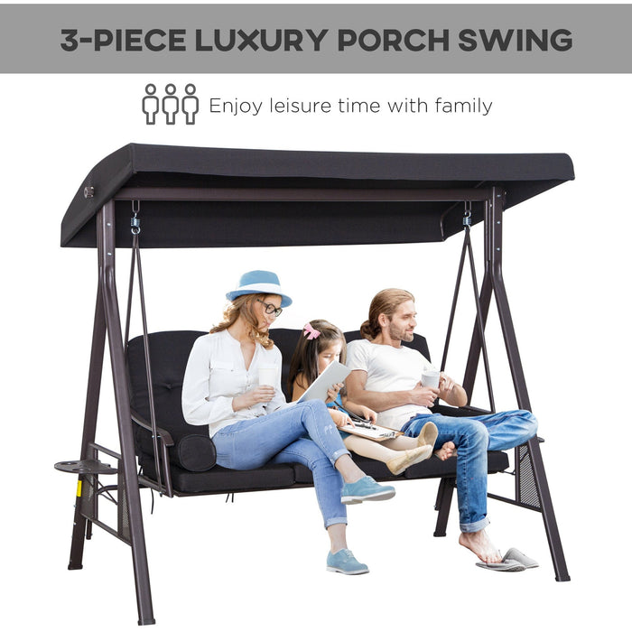 Black Outdoor Swing Chair With Canopy & Cup Trays