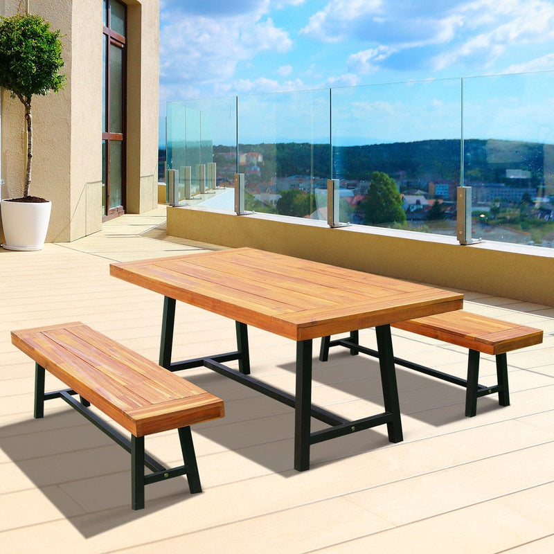 Outdoor Table and Bench Set, Acacia Wood