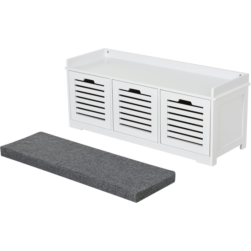Shoe Storage Bench With Cushion and Drawers - White/Grey