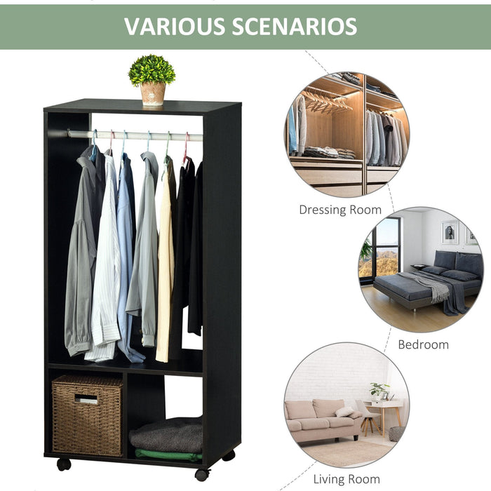 Rolling Open Wardrobe With Cube Storage, Black