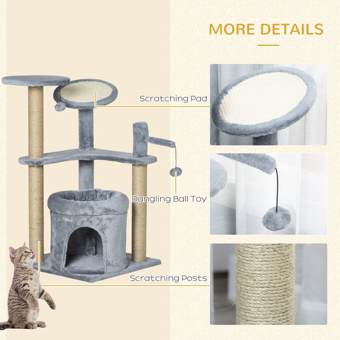 Cat Tree Tower, Scratch Post, Condo Bed, Perch Ball, Grey