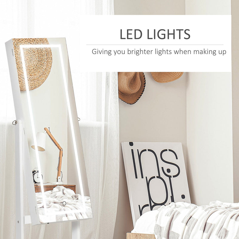 Full Length Mirror Jewellery Cabinet With Lights, White