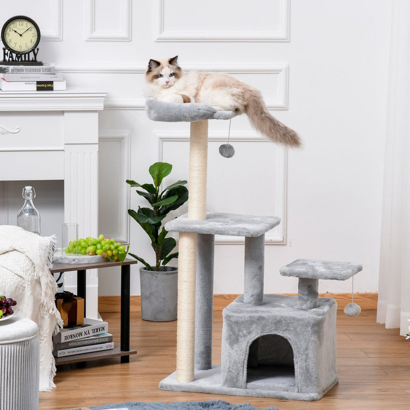 114cm Grey Cat Tree, Climbing Centre, Sisal Post, Condo