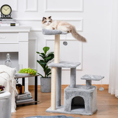 114cm Grey Cat Tree, Climbing Centre, Sisal Post, Condo Pawhut