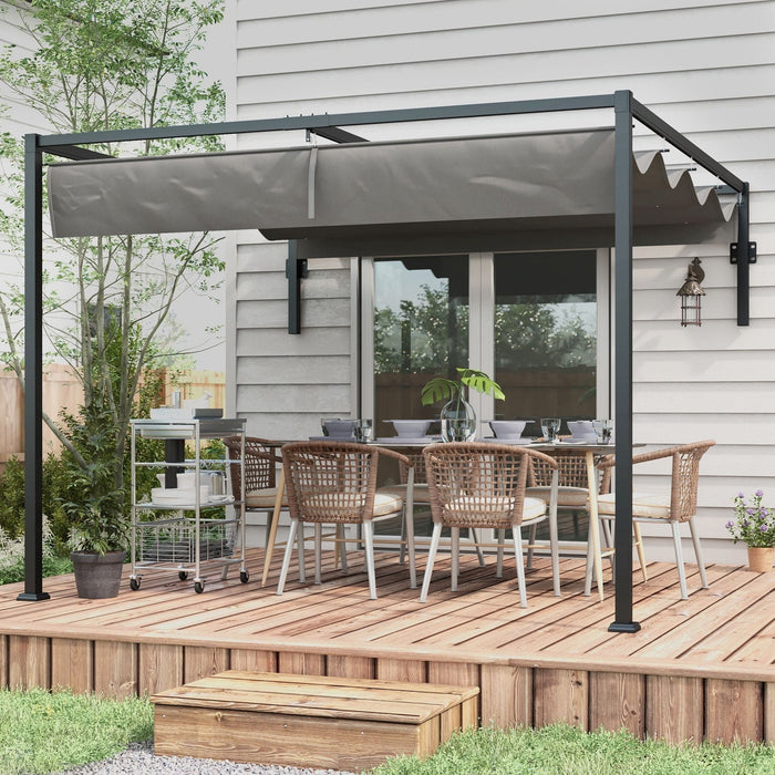 3x4m Wall Mounted Pergola With Retractable Roof, Grey