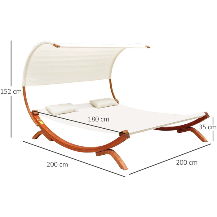 Wooden Double Sun Lounger With Canopy - Cream