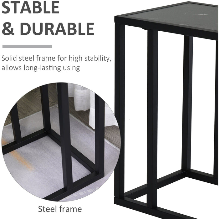 C Shape Side Table with Metal Frame, Marble-Effect